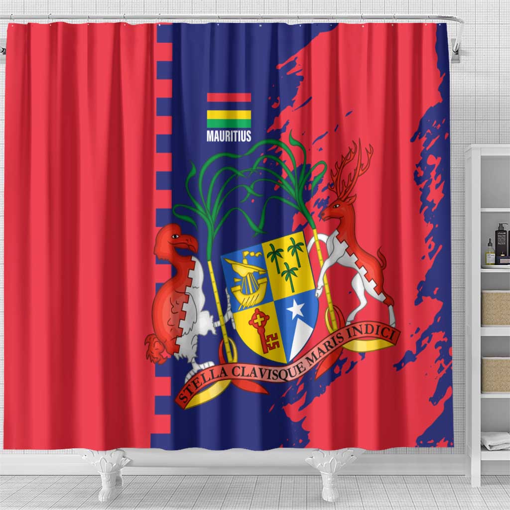 Afro Mauritius Shower Curtain Map Design with Flag Coat of Arms