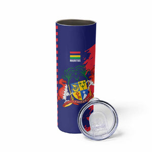 Afro Mauritius Skinny Tumbler Map Design with Flag Coat of Arms
