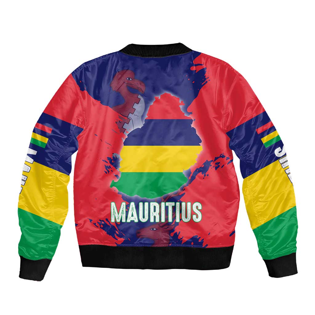 Afro Mauritius Sleeve Zip Bomber Jacket Map Design with Flag Coat of Arms