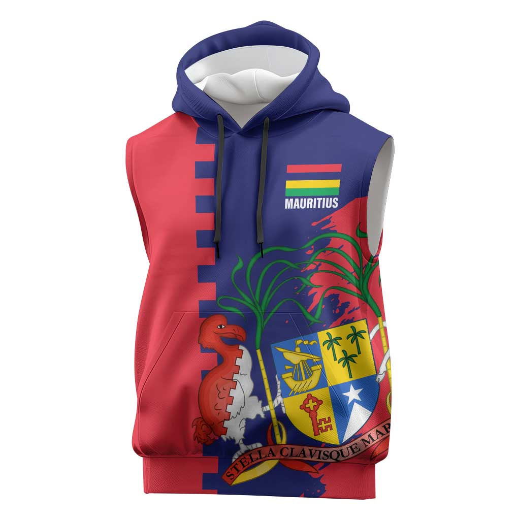Afro Mauritius Sleeveless Hoodie Map Design with Flag Coat of Arms - African Pride