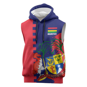 Afro Mauritius Sleeveless Hoodie Map Design with Flag Coat of Arms - African Pride