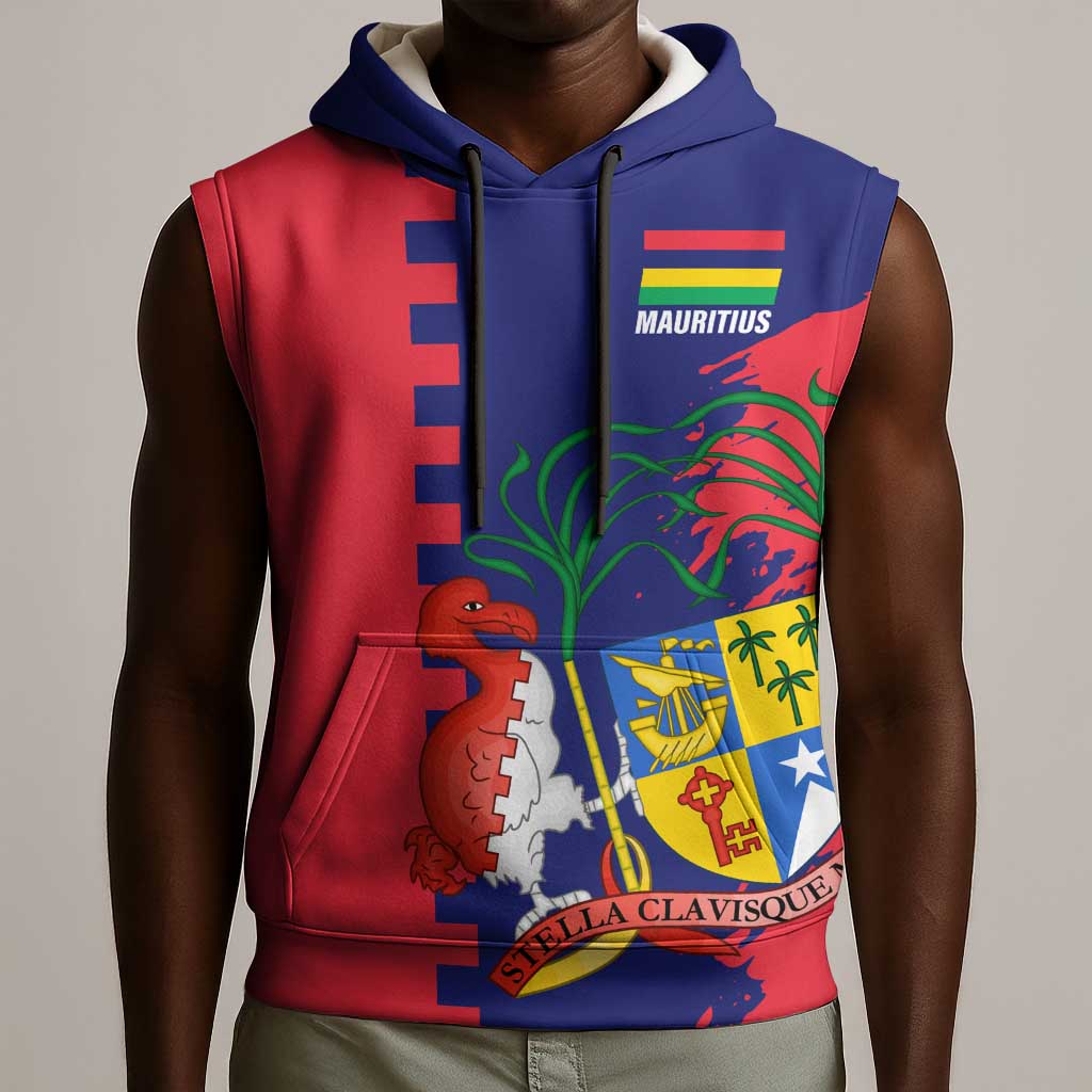 Afro Mauritius Sleeveless Hoodie Map Design with Flag Coat of Arms - African Pride