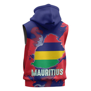 Afro Mauritius Sleeveless Zip Hoodie Map Design with Flag Coat of Arms - African Pride