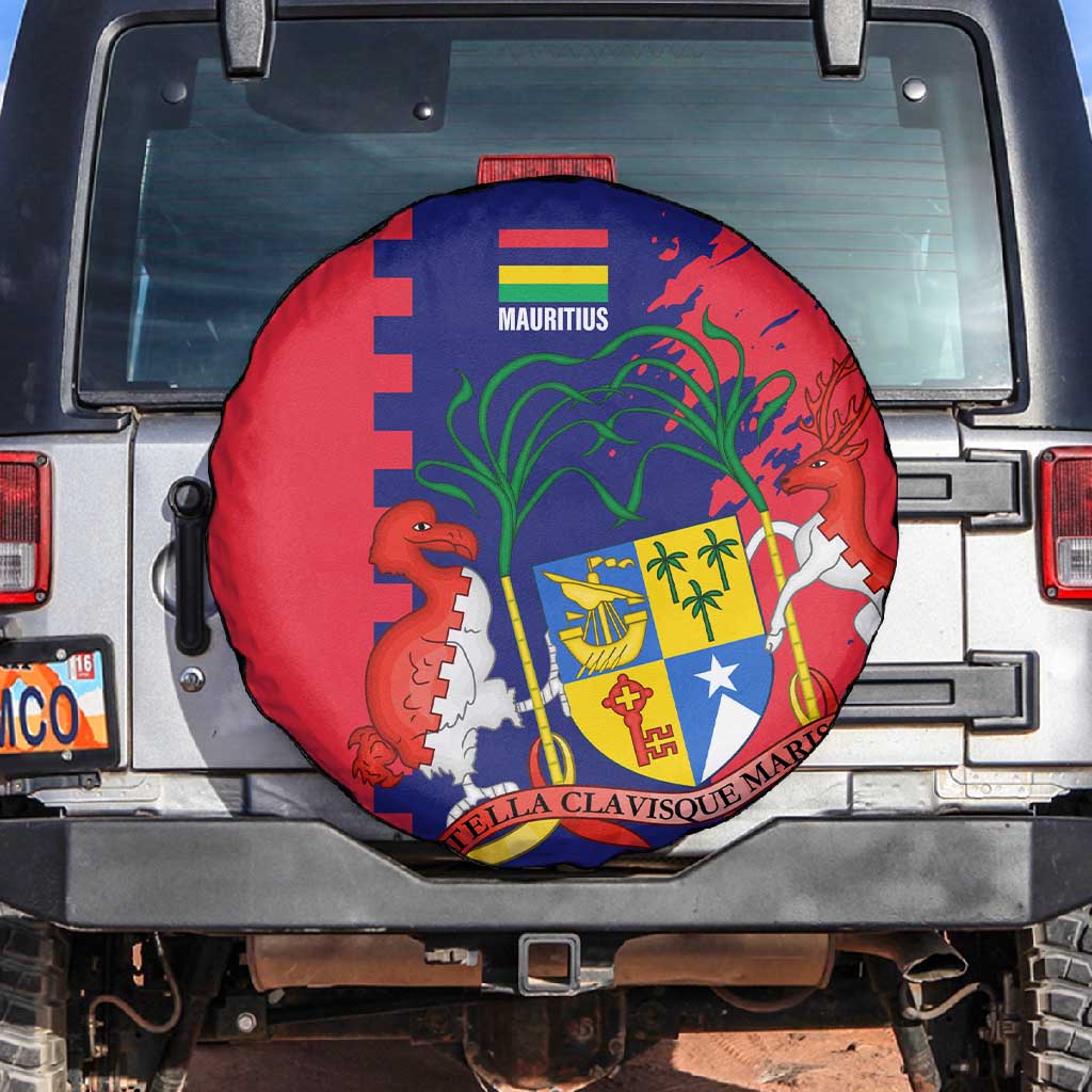 Afro Mauritius Spare Tire Cover Map Design with Flag Coat of Arms