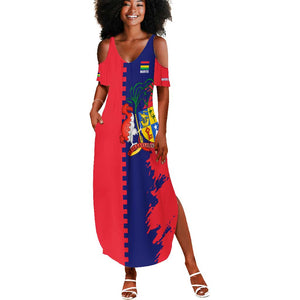 Afro Mauritius Summer Maxi Dress Map Design with Flag Coat of Arms