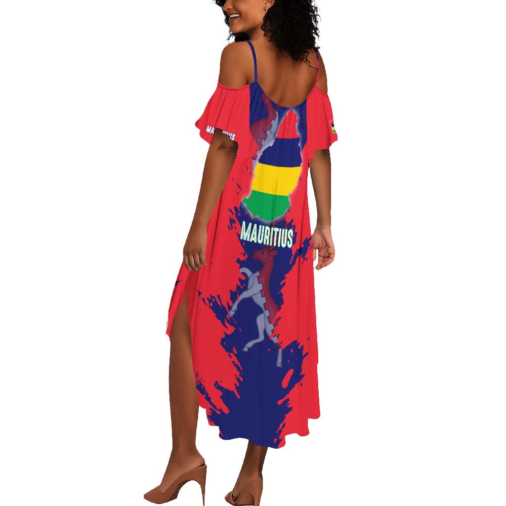 Afro Mauritius Summer Maxi Dress Map Design with Flag Coat of Arms