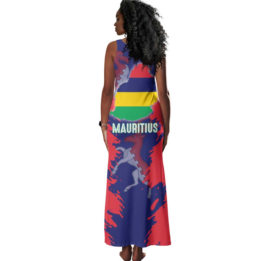 Afro Mauritius Tank Maxi Dress Map Design with Flag Coat of Arms