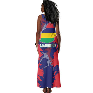Afro Mauritius Tank Maxi Dress Map Design with Flag Coat of Arms