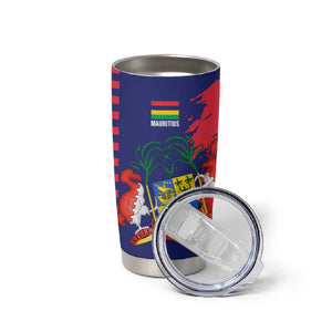 Afro Mauritius Tumbler Cup Map Design with Flag Coat of Arms