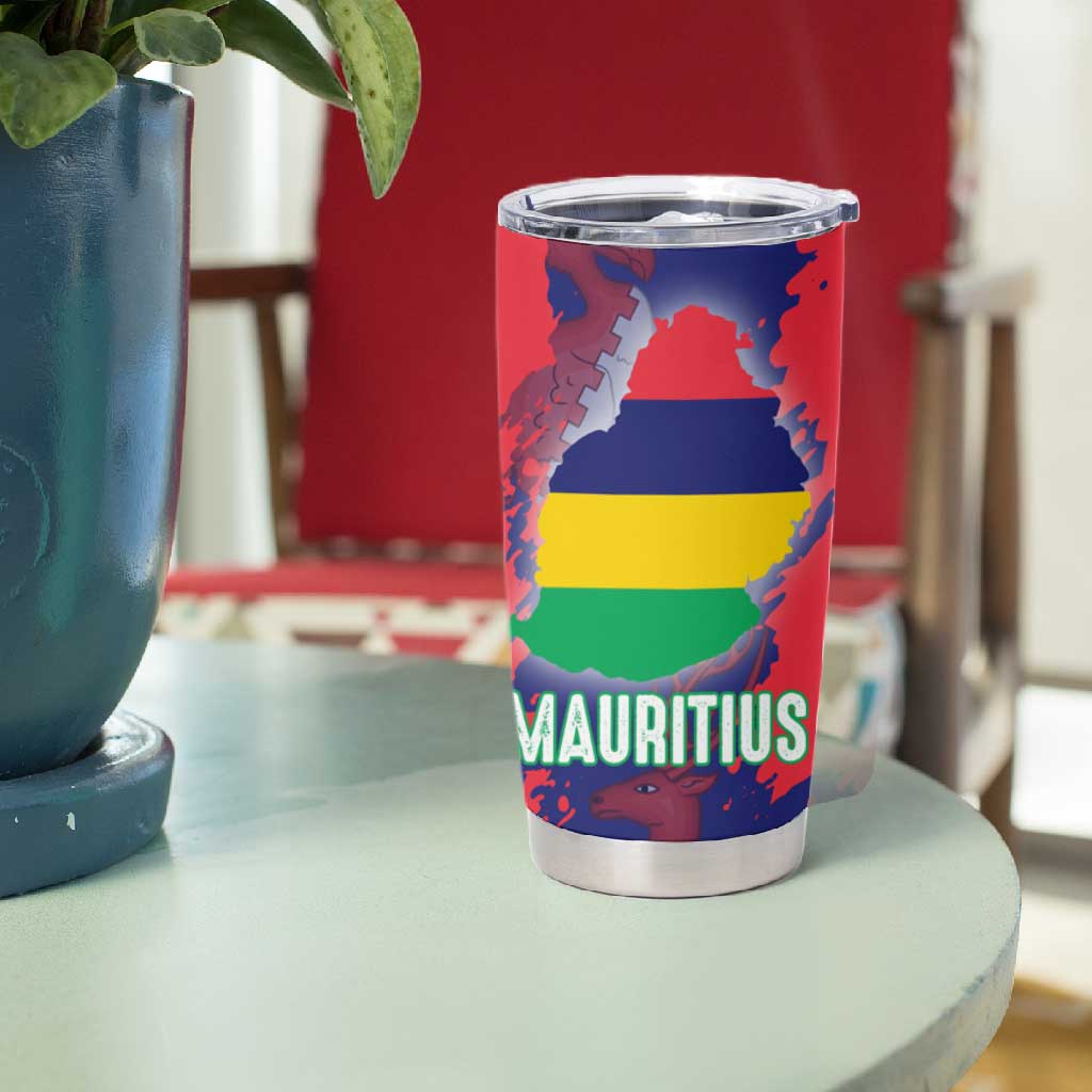 Afro Mauritius Tumbler Cup Map Design with Flag Coat of Arms