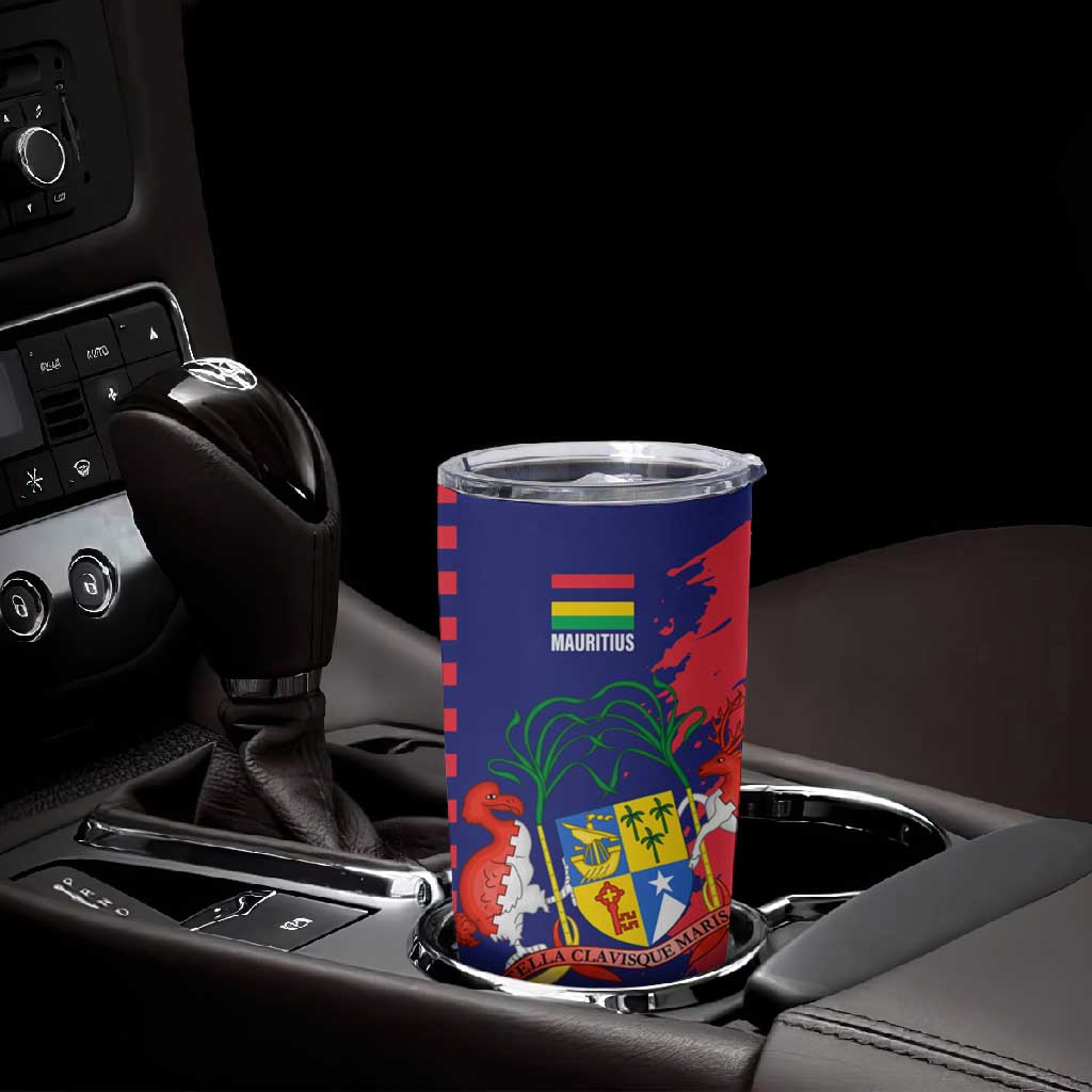 Afro Mauritius Tumbler Cup Map Design with Flag Coat of Arms