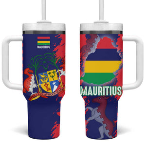 Afro Mauritius Tumbler With Handle Map Design with Flag Coat of Arms