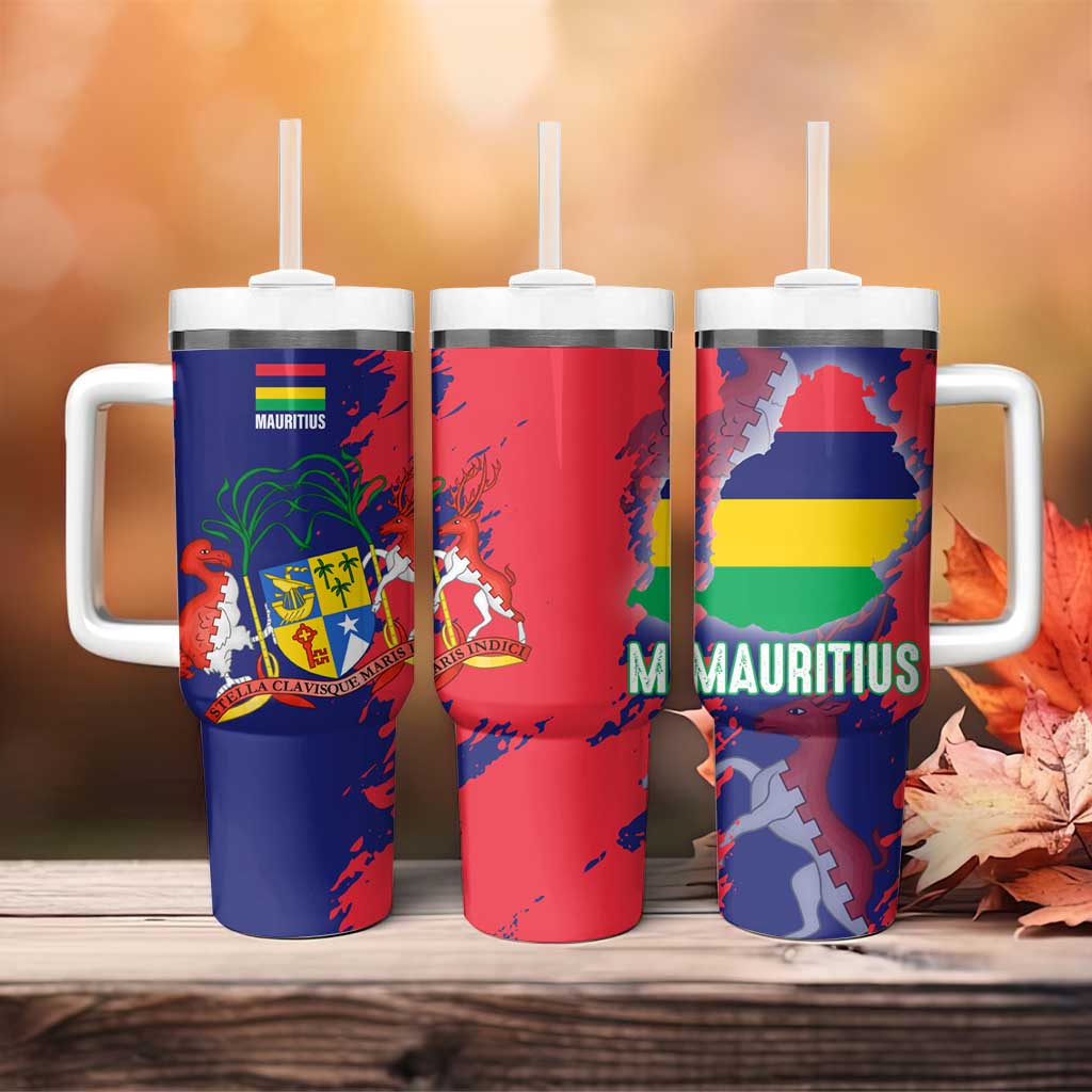 Afro Mauritius Tumbler With Handle Map Design with Flag Coat of Arms