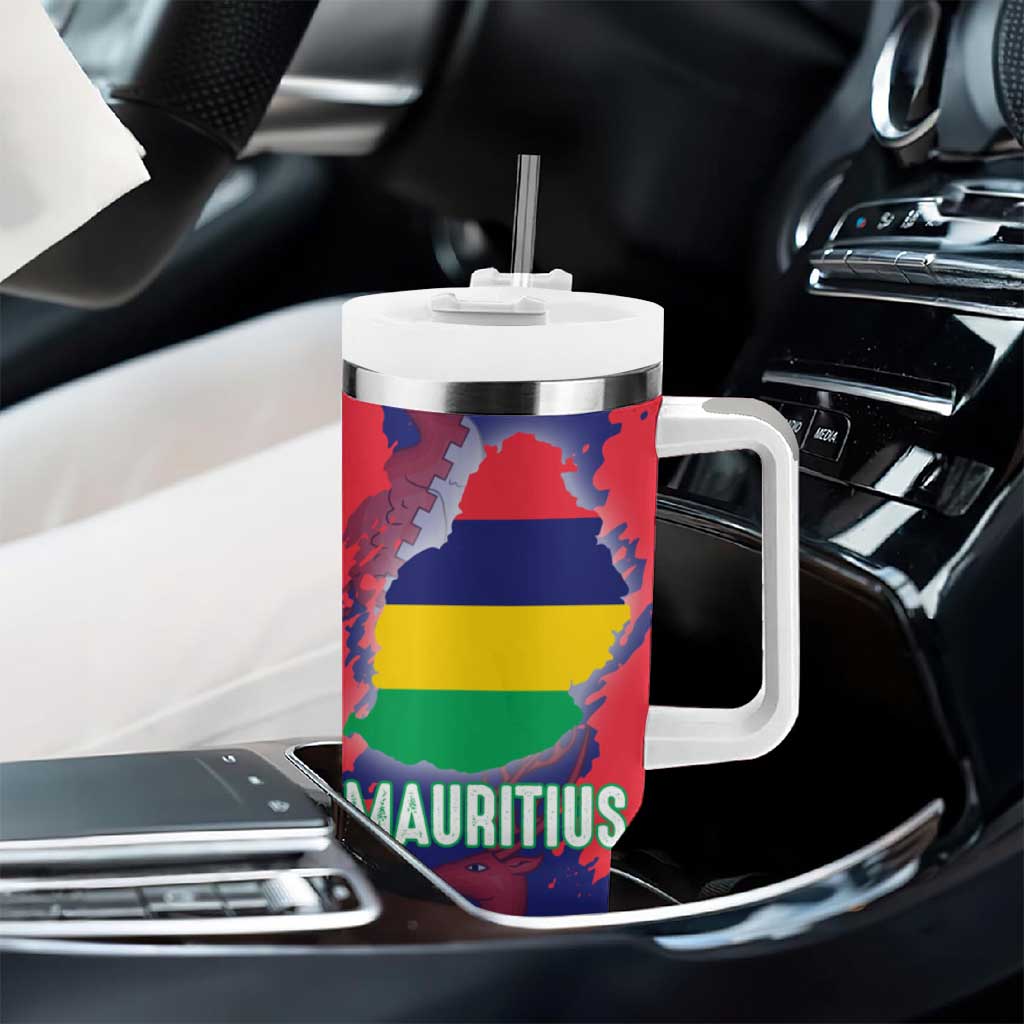 Afro Mauritius Tumbler With Handle Map Design with Flag Coat of Arms