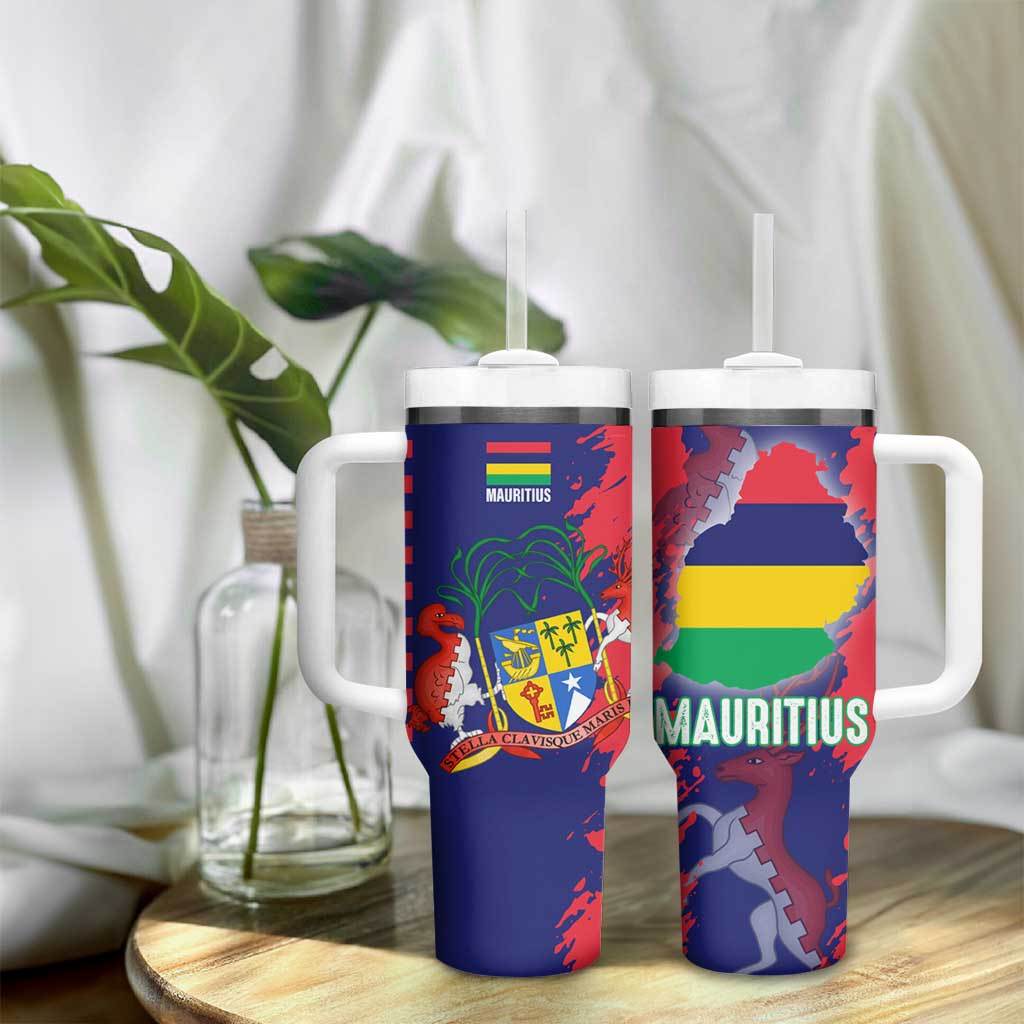 Afro Mauritius Tumbler With Handle Map Design with Flag Coat of Arms