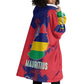 Afro Mauritius Wearable Blanket Hoodie Map Design with Flag Coat of Arms
