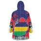 Afro Mauritius Wearable Blanket Hoodie Map Design with Flag Coat of Arms