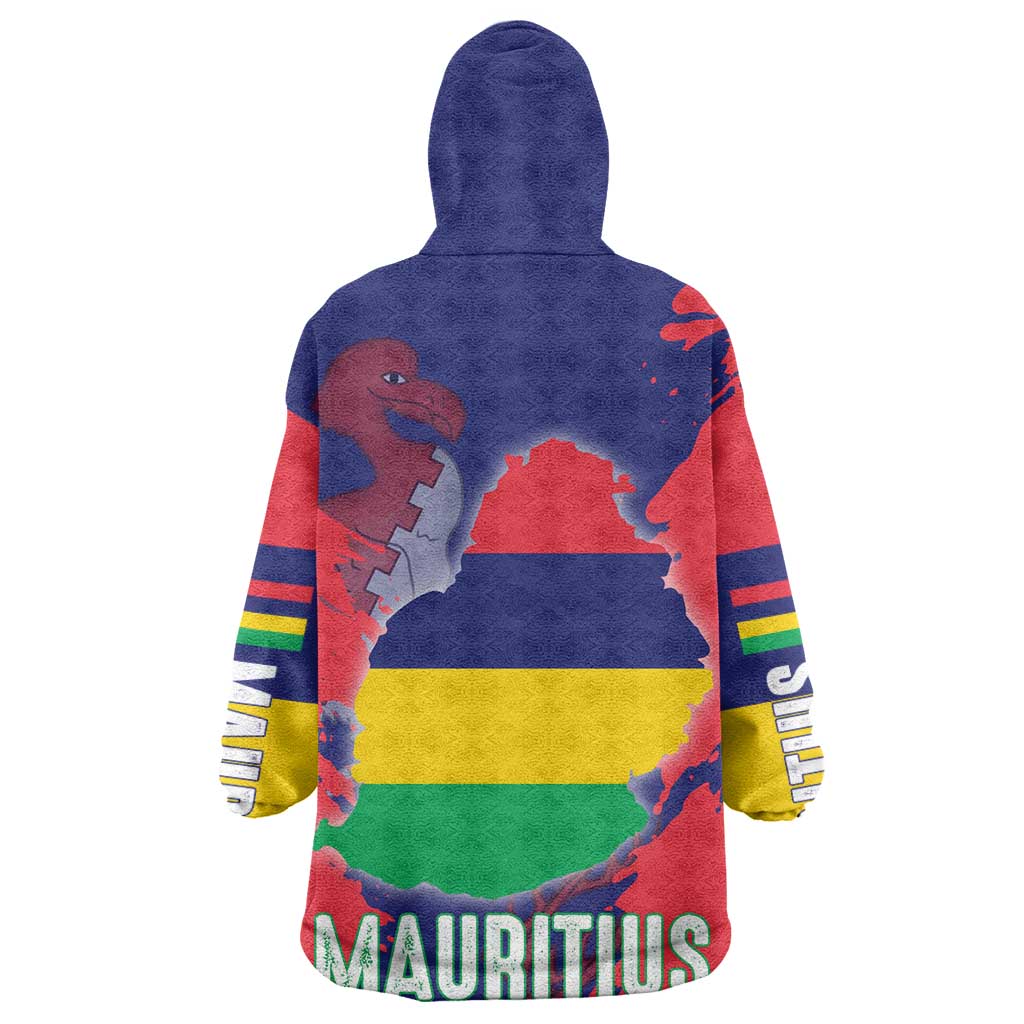 Afro Mauritius Wearable Blanket Hoodie Map Design with Flag Coat of Arms