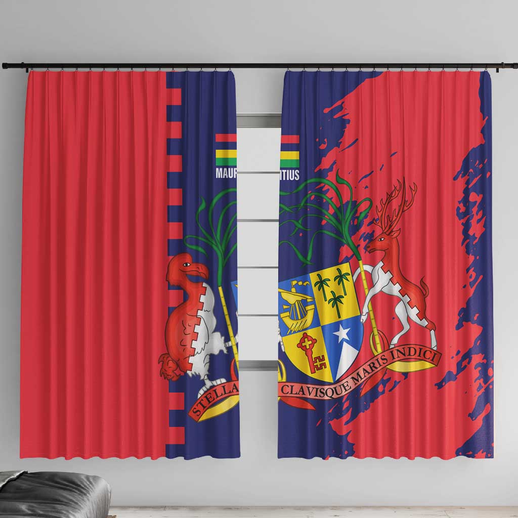 Afro Mauritius Window Curtain Map Design with Flag Coat of Arms
