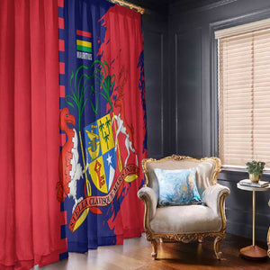 Afro Mauritius Window Curtain Map Design with Flag Coat of Arms