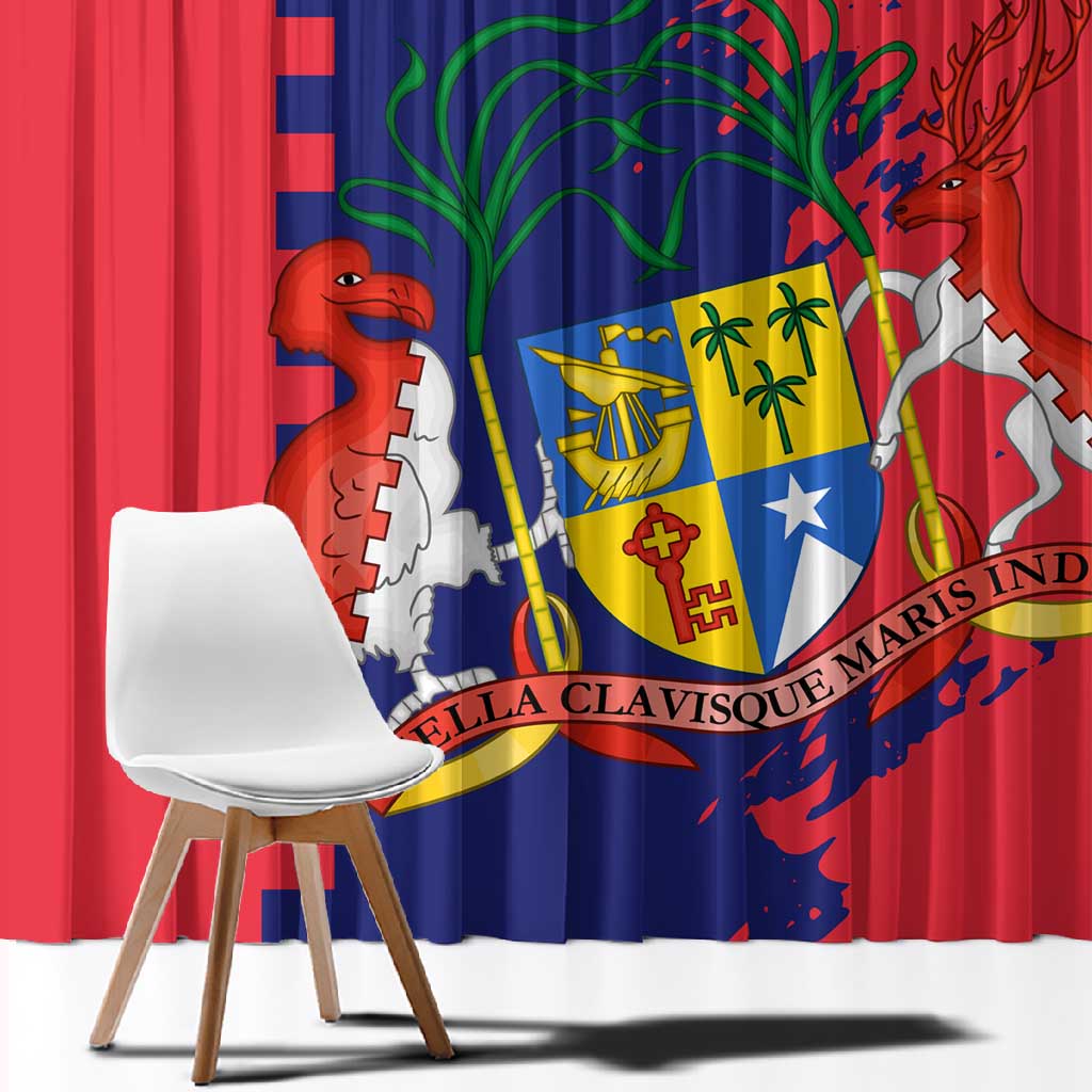 Afro Mauritius Window Curtain Map Design with Flag Coat of Arms