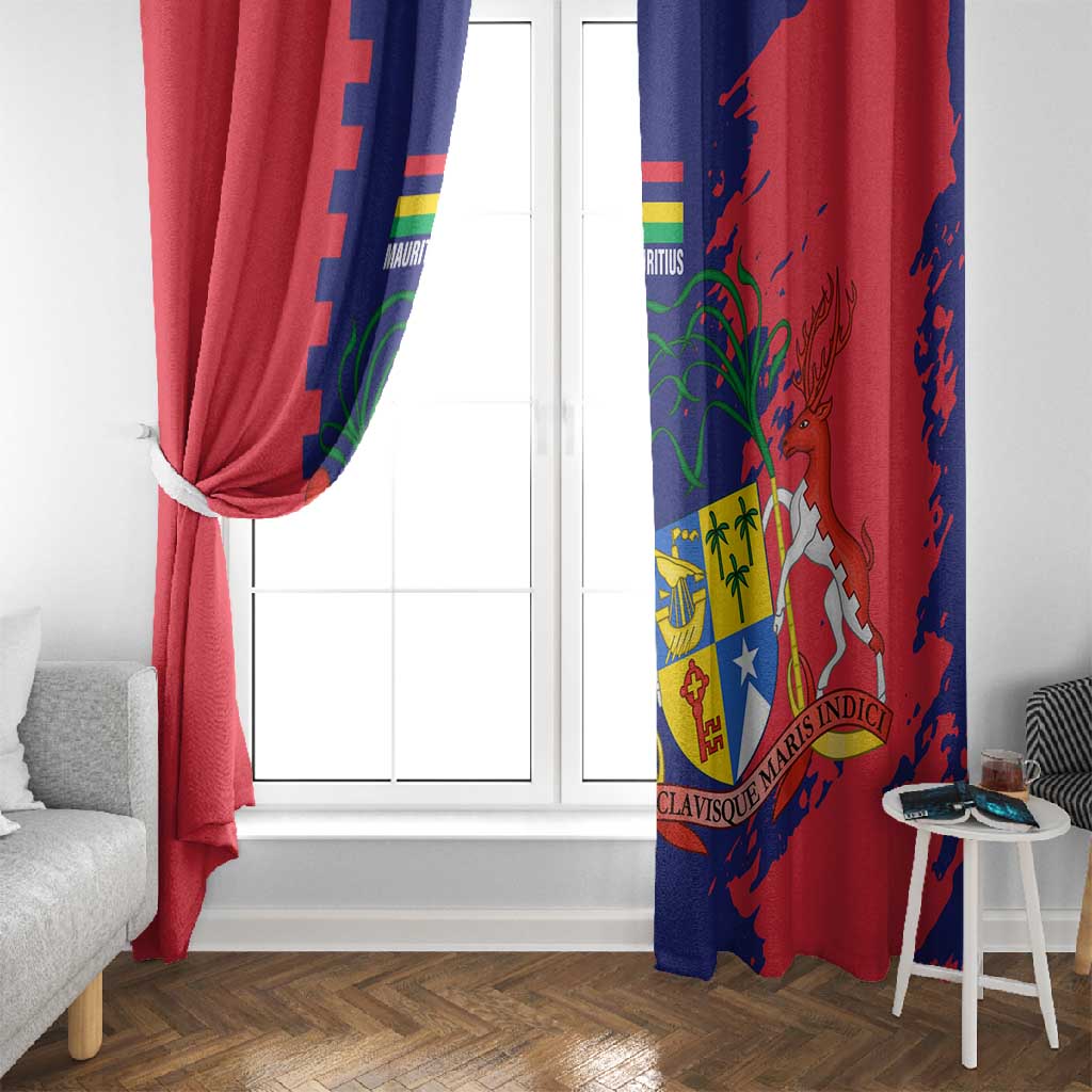 Afro Mauritius Window Curtain Map Design with Flag Coat of Arms