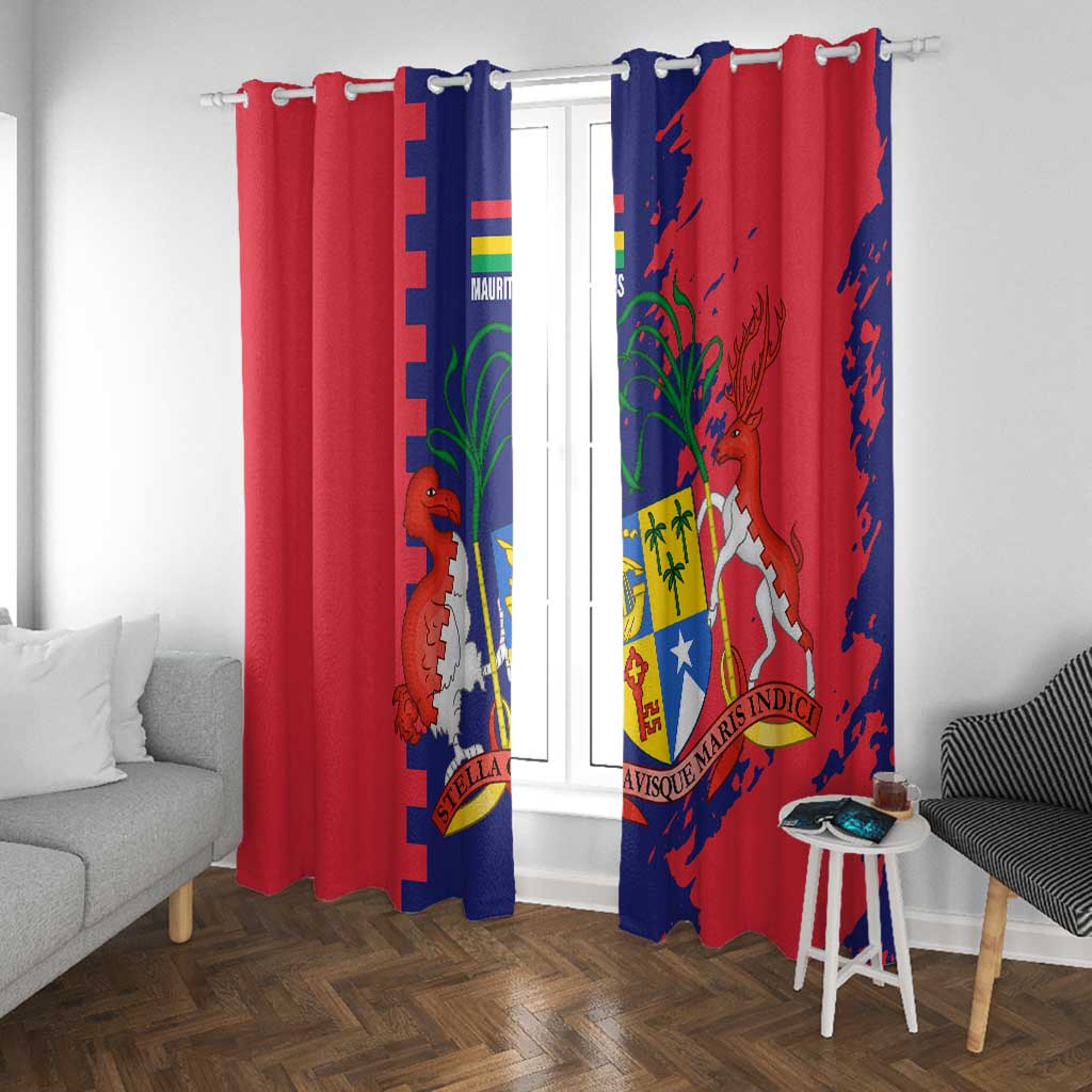 Afro Mauritius Window Curtain Map Design with Flag Coat of Arms