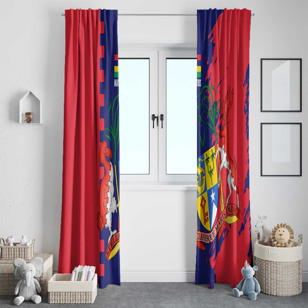 Afro Mauritius Window Curtain Map Design with Flag Coat of Arms