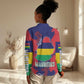 Afro Mauritius Women Casual Shirt Map Design with Flag Coat of Arms