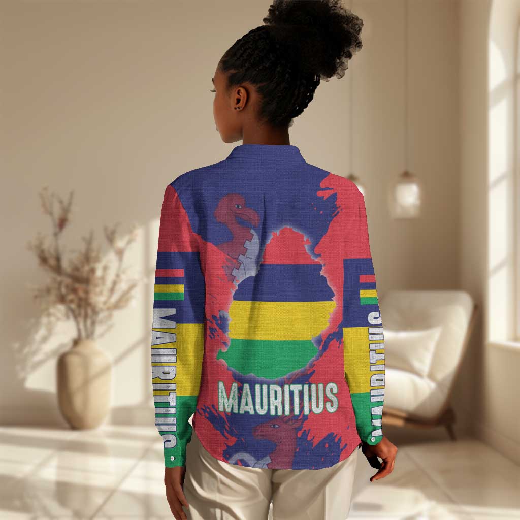 Afro Mauritius Women Casual Shirt Map Design with Flag Coat of Arms