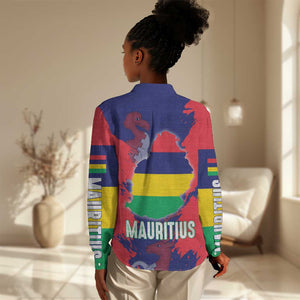 Afro Mauritius Women Casual Shirt Map Design with Flag Coat of Arms