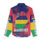 Afro Mauritius Women Casual Shirt Map Design with Flag Coat of Arms