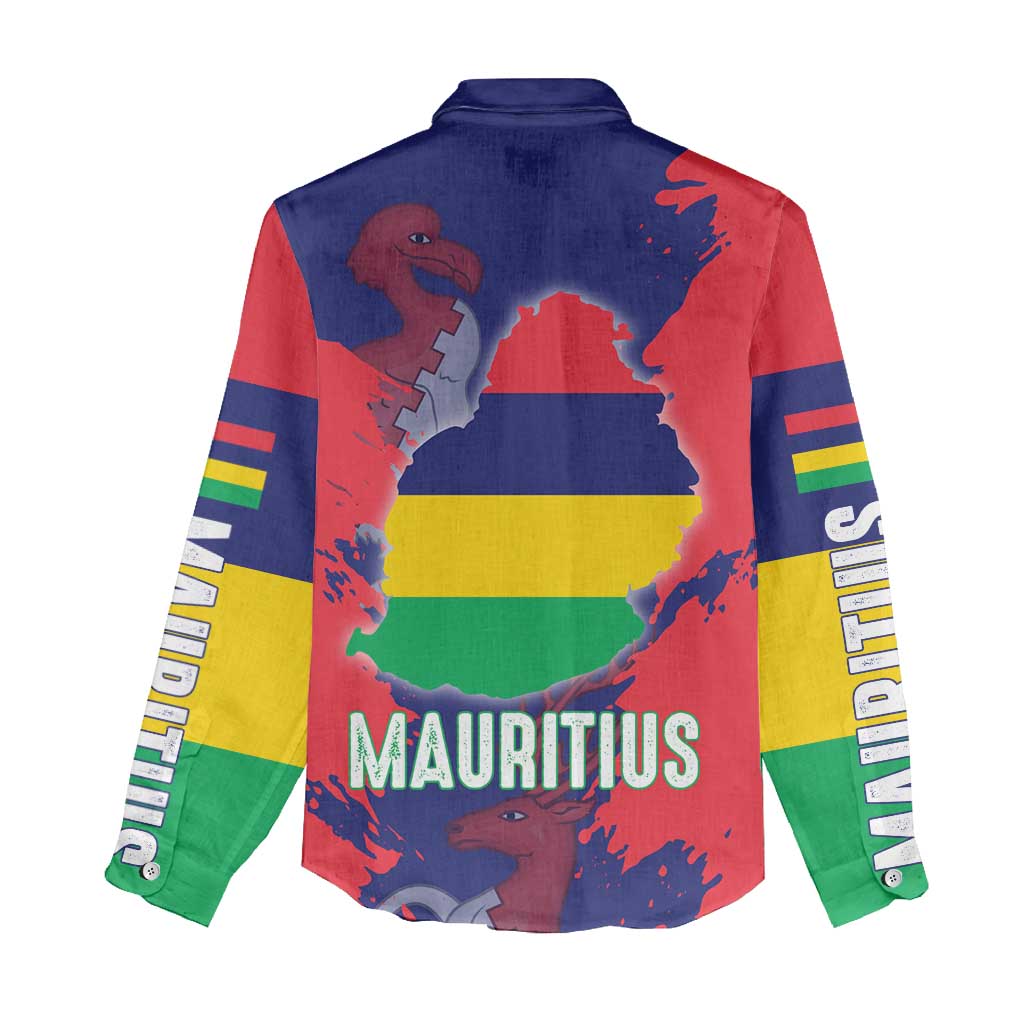 Afro Mauritius Women Casual Shirt Map Design with Flag Coat of Arms