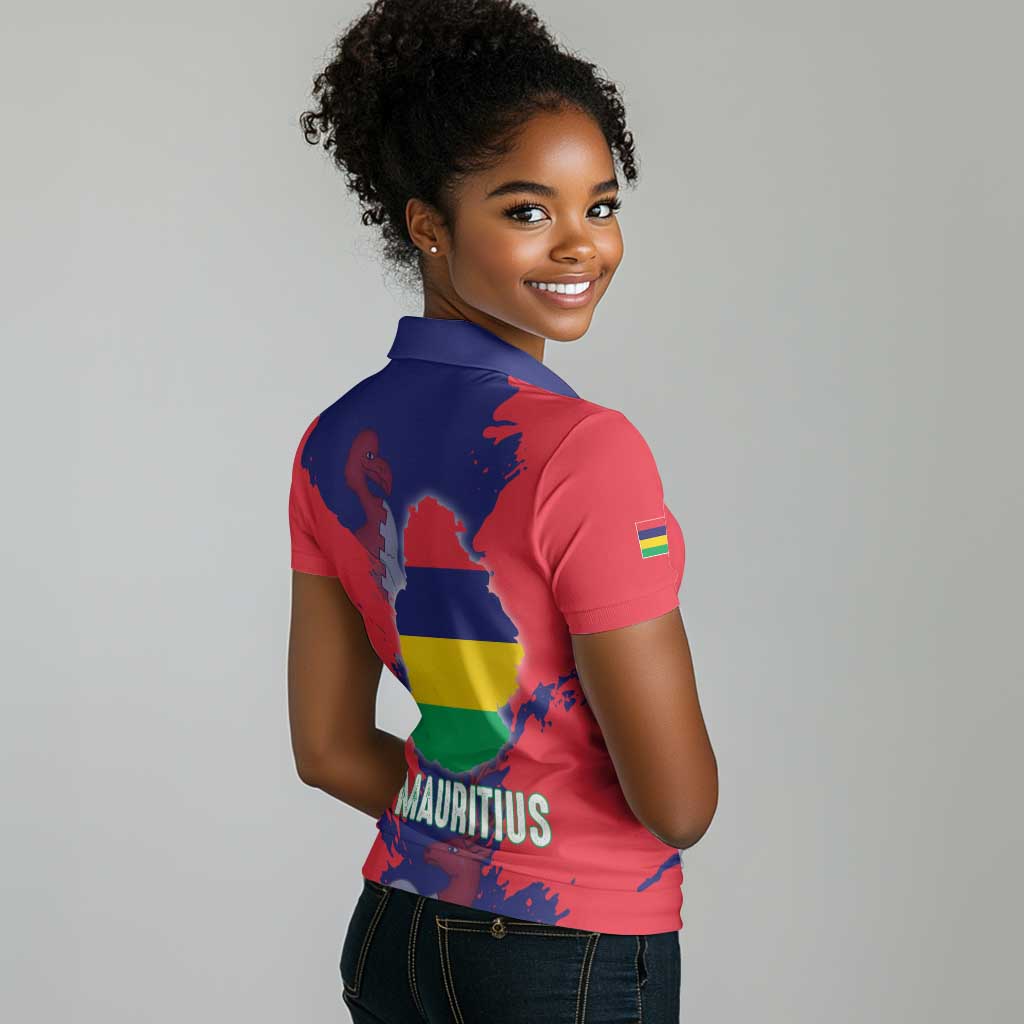 Afro Mauritius Women Polo Shirt Map Design with Flag Coat of Arms