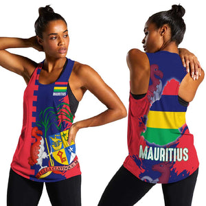 Afro Mauritius Women Racerback Tank Map Design with Flag Coat of Arms