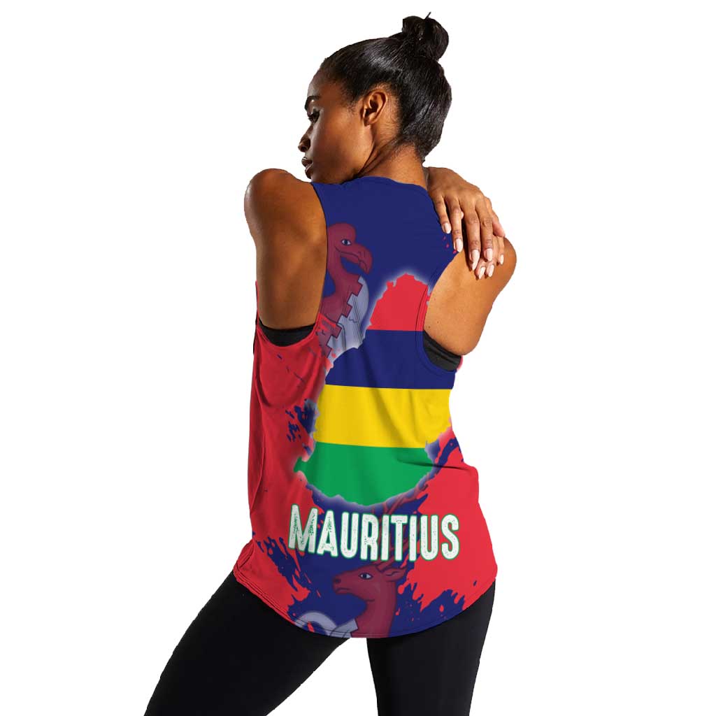 Afro Mauritius Women Racerback Tank Map Design with Flag Coat of Arms