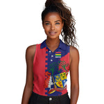 Afro Mauritius Women Sleeveless Polo Shirt Map Design with Flag Coat of Arms