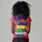 Afro Mauritius Women V-Neck T-Shirt Map Design with Flag Coat of Arms