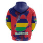 Afro Mauritius Zip Hoodie Map Design with Flag Coat of Arms