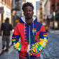 Afro Mauritius Zip Hoodie Map Design with Flag Coat of Arms