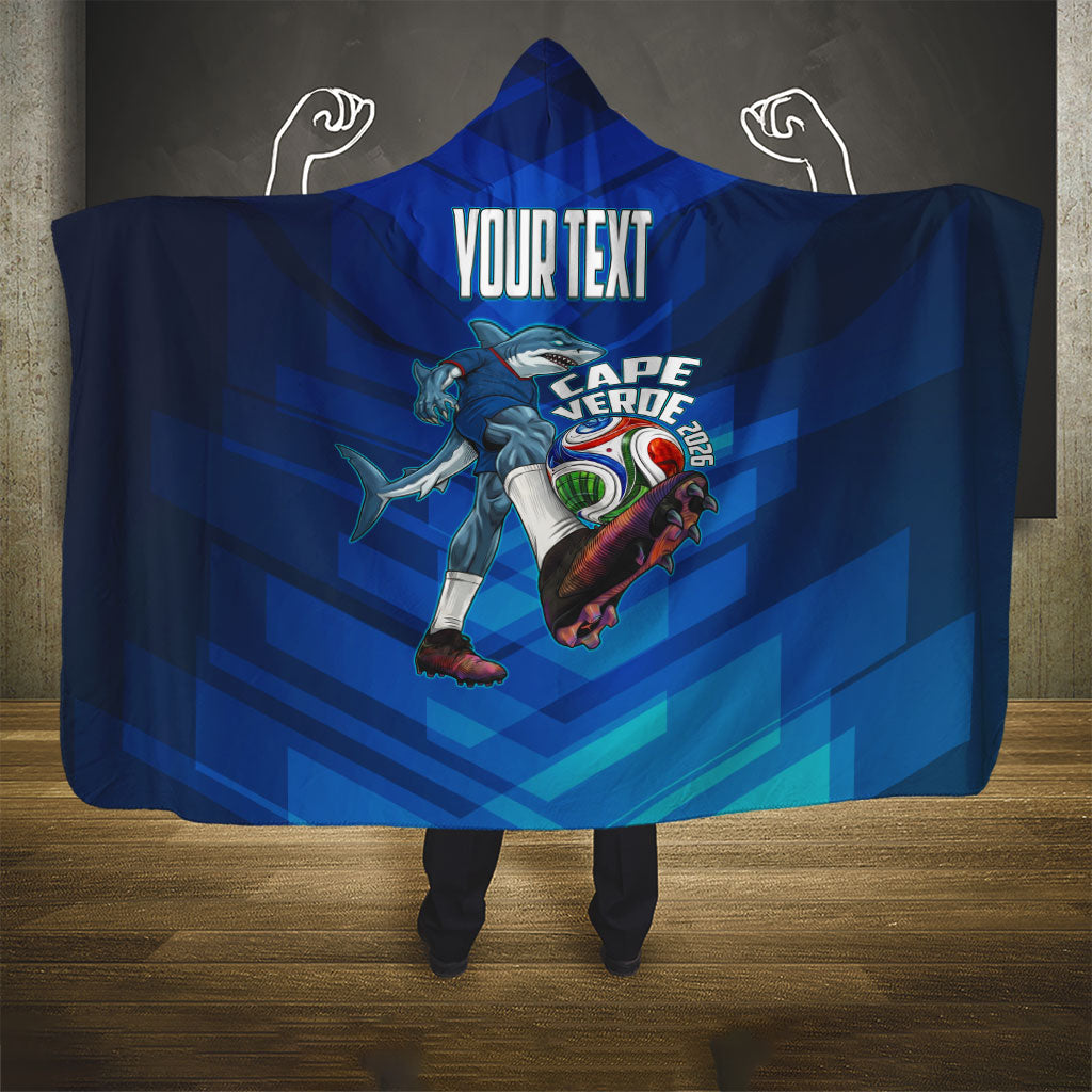 Personalized Cape Verde Football Hooded Blanket Blue Shark Mascot Cabo Verdean - Gradient Art