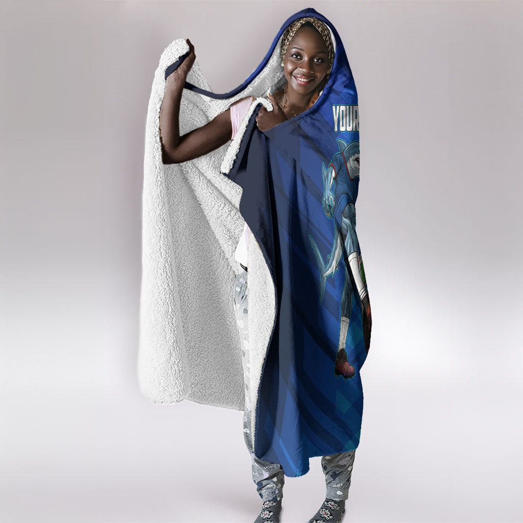 Personalized Cape Verde Football Hooded Blanket Blue Shark Mascot Cabo Verdean - Gradient Art