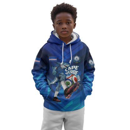 Personalized Cape Verde Football Kid Hoodie Blue Shark Mascot Cabo Verdean - Gradient Art
