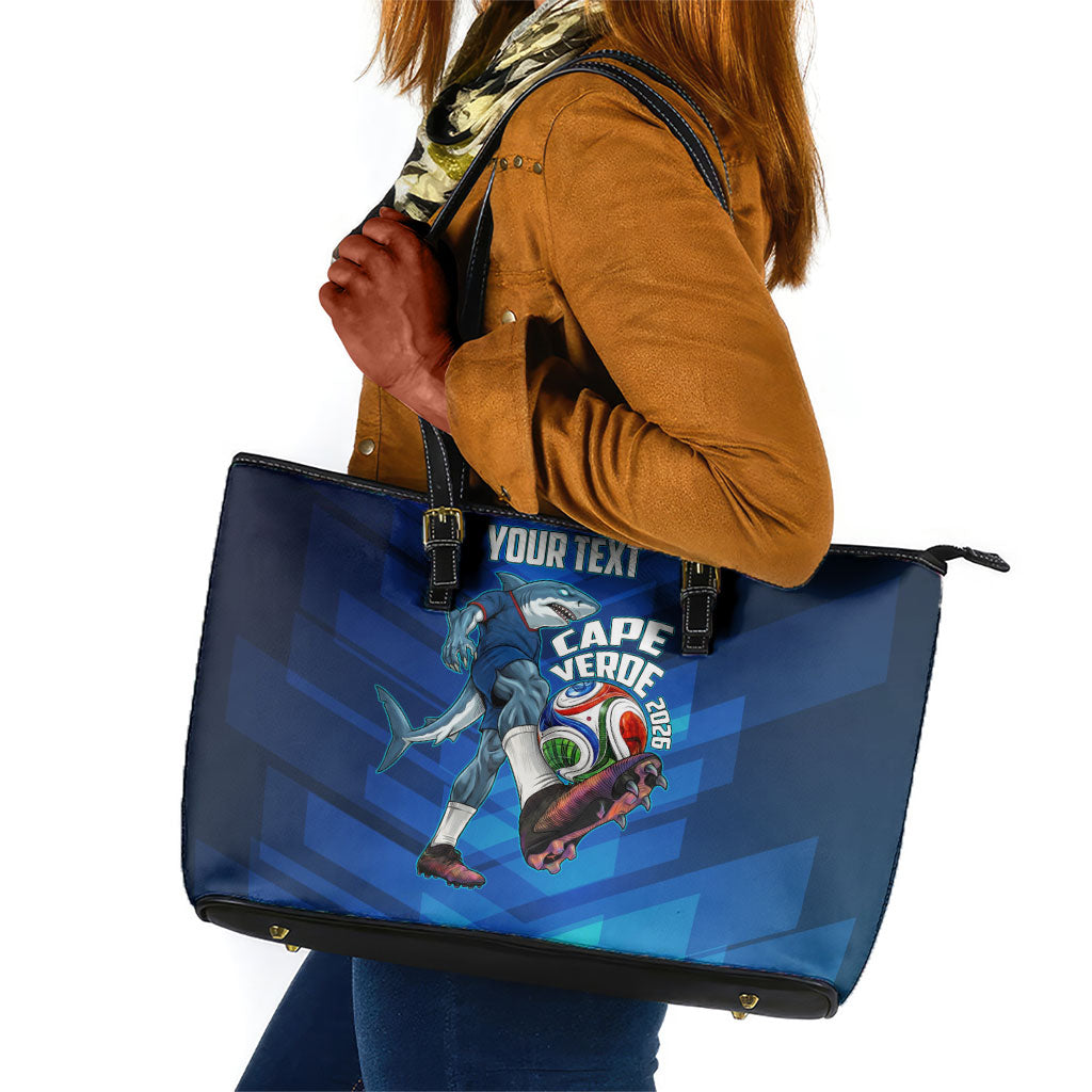 Personalized Cape Verde Football Leather Tote Bag Blue Shark Mascot Cabo Verdean - Gradient Art