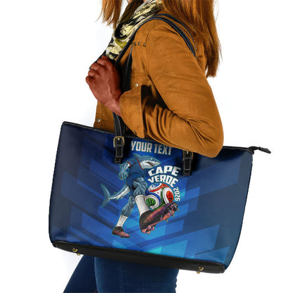 Personalized Cape Verde Football Leather Tote Bag Blue Shark Mascot Cabo Verdean - Gradient Art