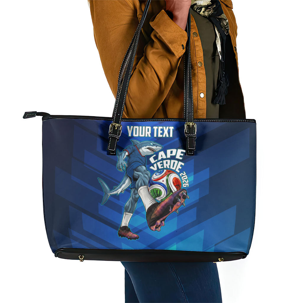 Personalized Cape Verde Football Leather Tote Bag Blue Shark Mascot Cabo Verdean - Gradient Art