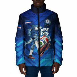 Personalized Cape Verde Football Padded Jacket Blue Shark Mascot Cabo Verdean - Gradient Art