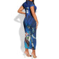 Personalized Cape Verde Football Short Sleeve Bodycon Dress Blue Shark Mascot Cabo Verdean - Gradient Art