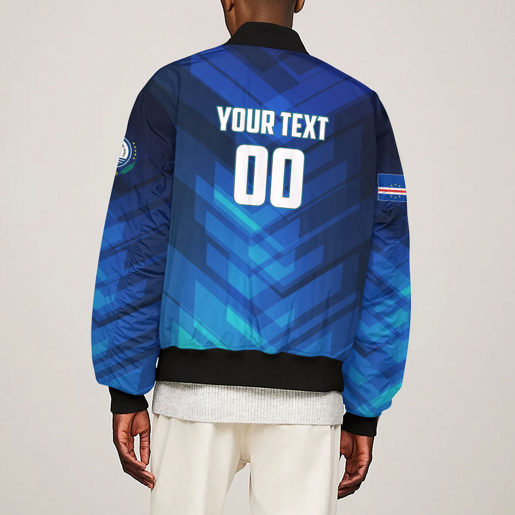 Personalized Cape Verde Football Sleeve Zip Bomber Jacket Blue Shark Mascot Cabo Verdean - Gradient Art