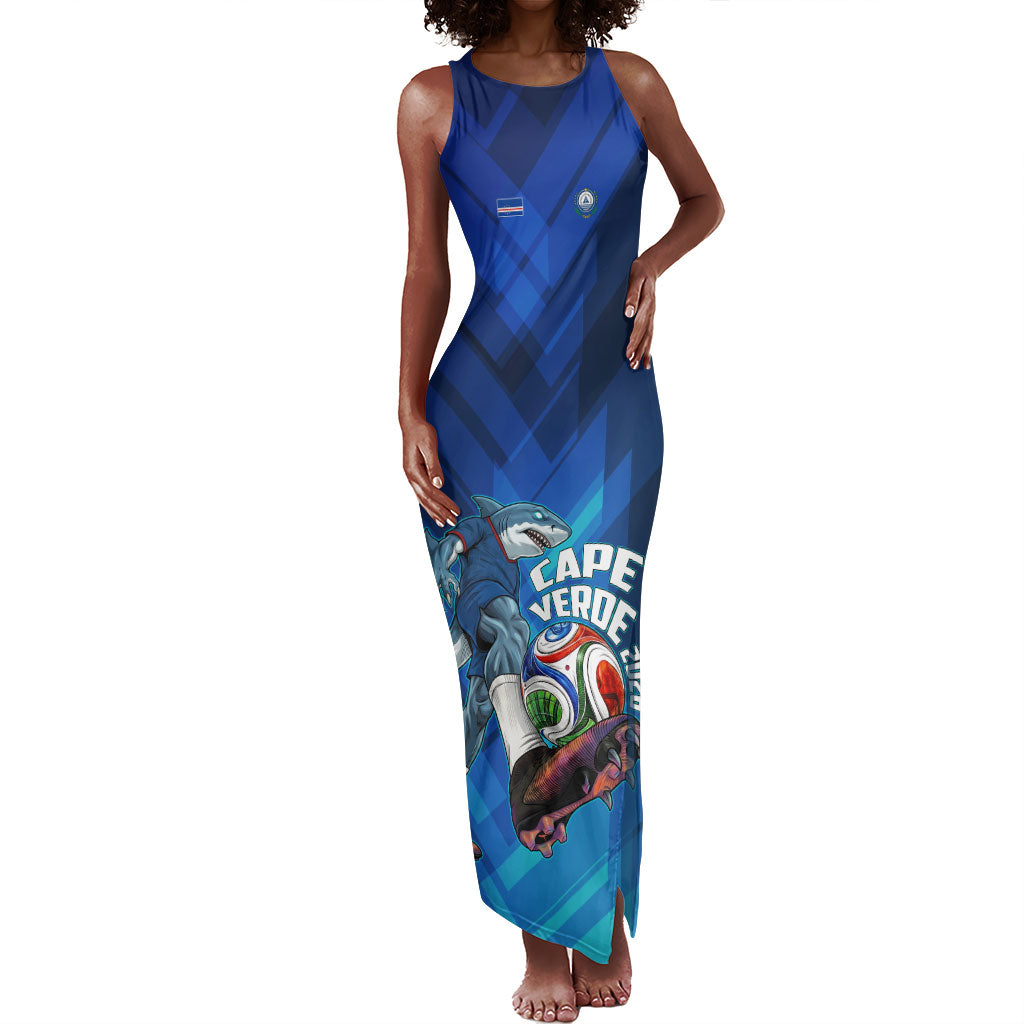 Personalized Cape Verde Football Tank Maxi Dress Blue Shark Mascot Cabo Verdean - Gradient Art